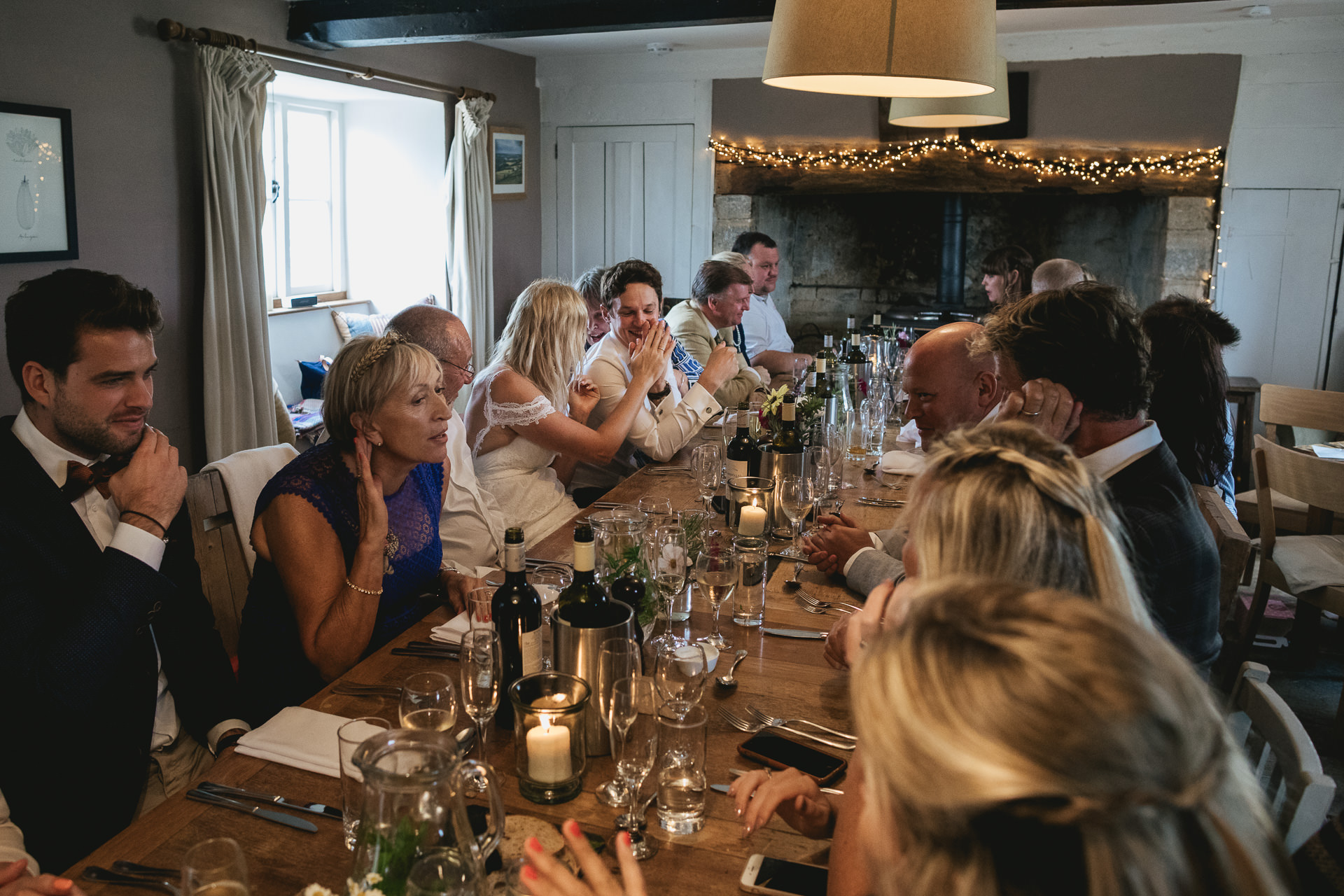 Wedding guests applauding chef at River Cottage
