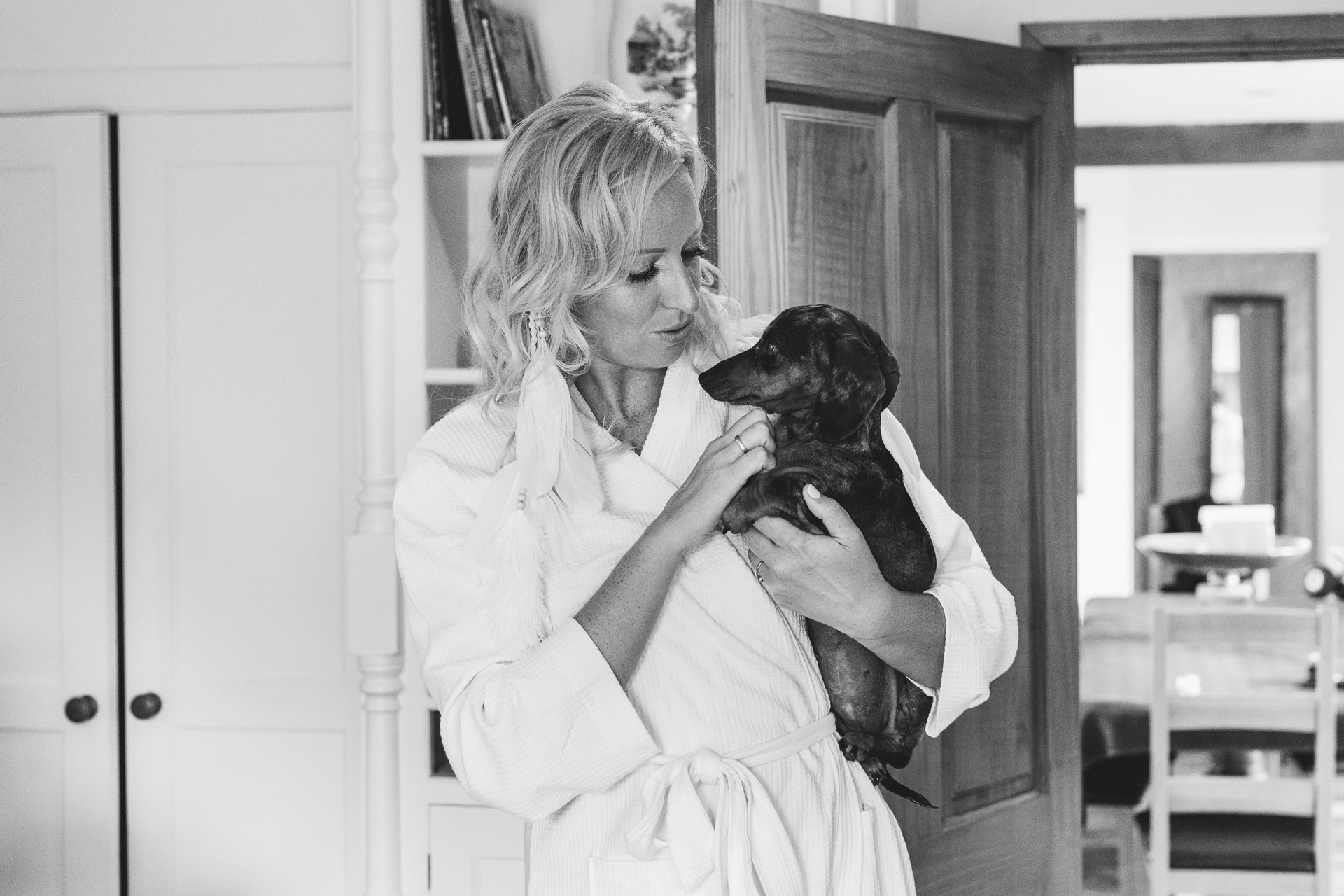 Bride-to-be with dachshund