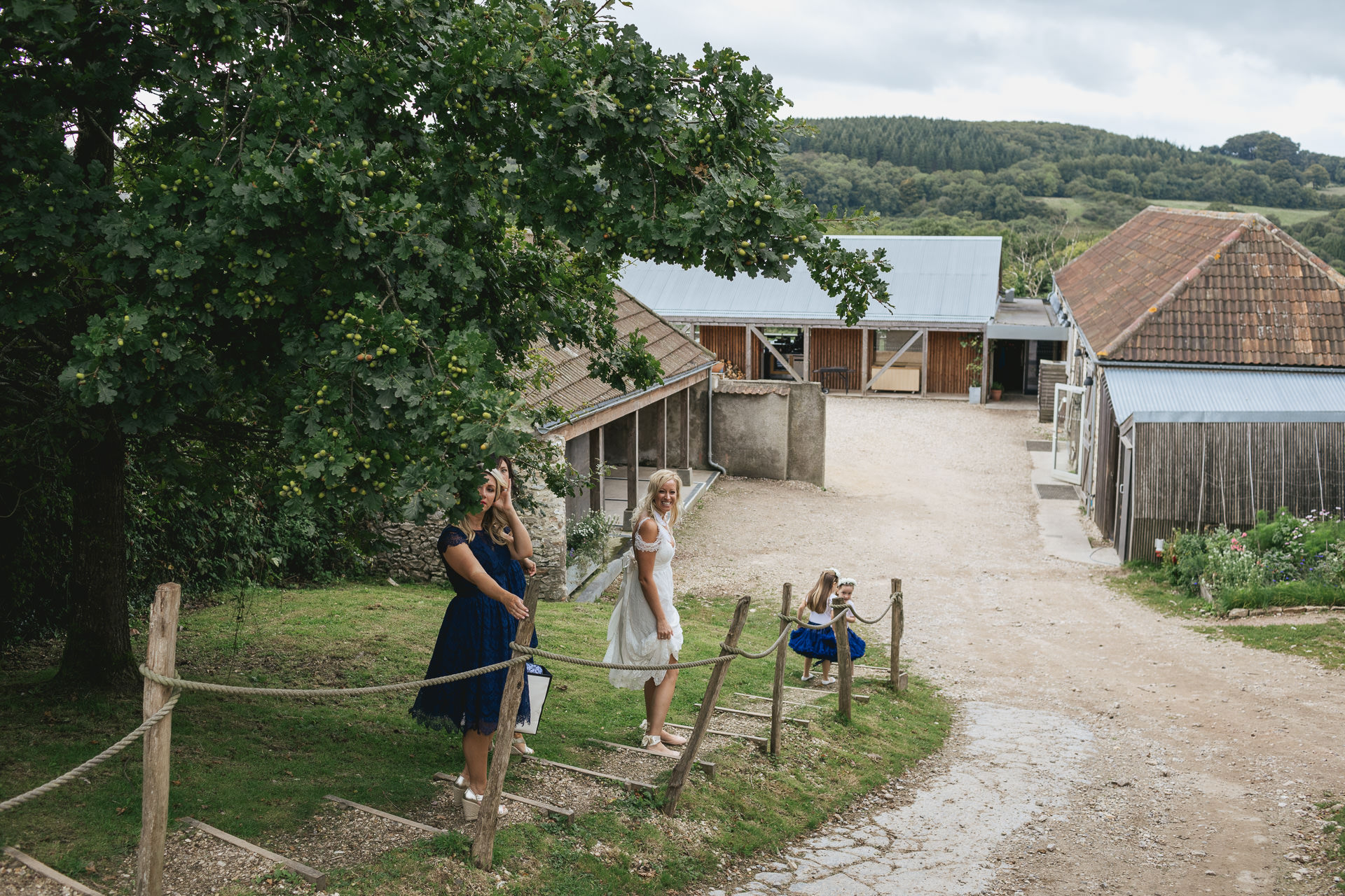 Bride and bridesmaids arriving at River Cottage