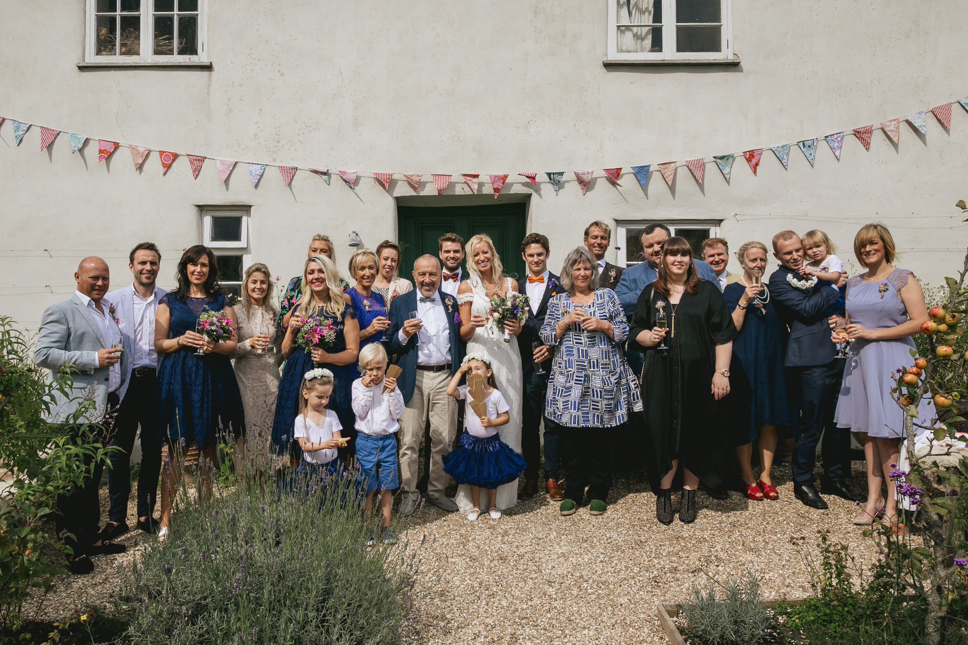 Wedding group photo at River Cottage