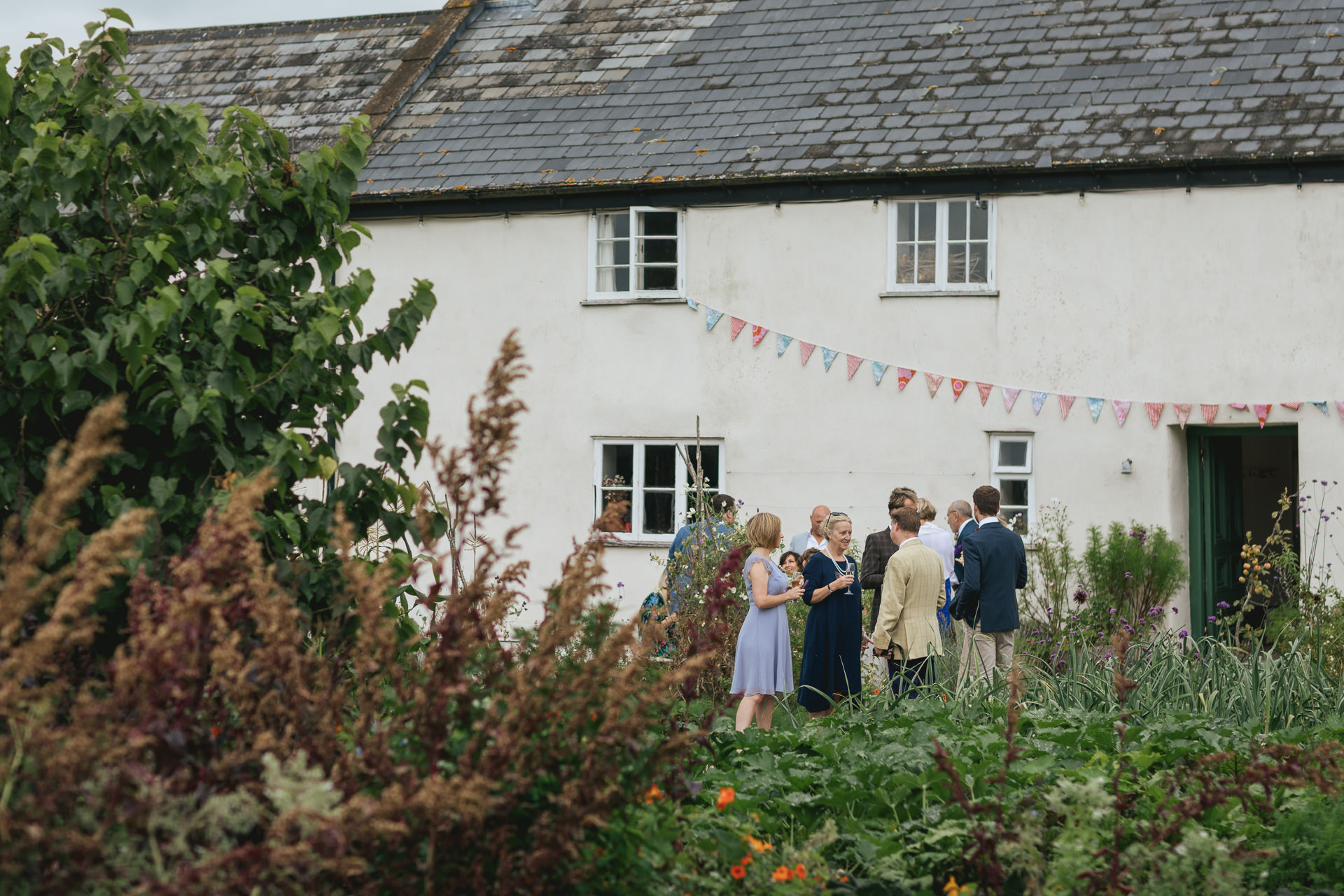 Wedding guests in kitchen garden