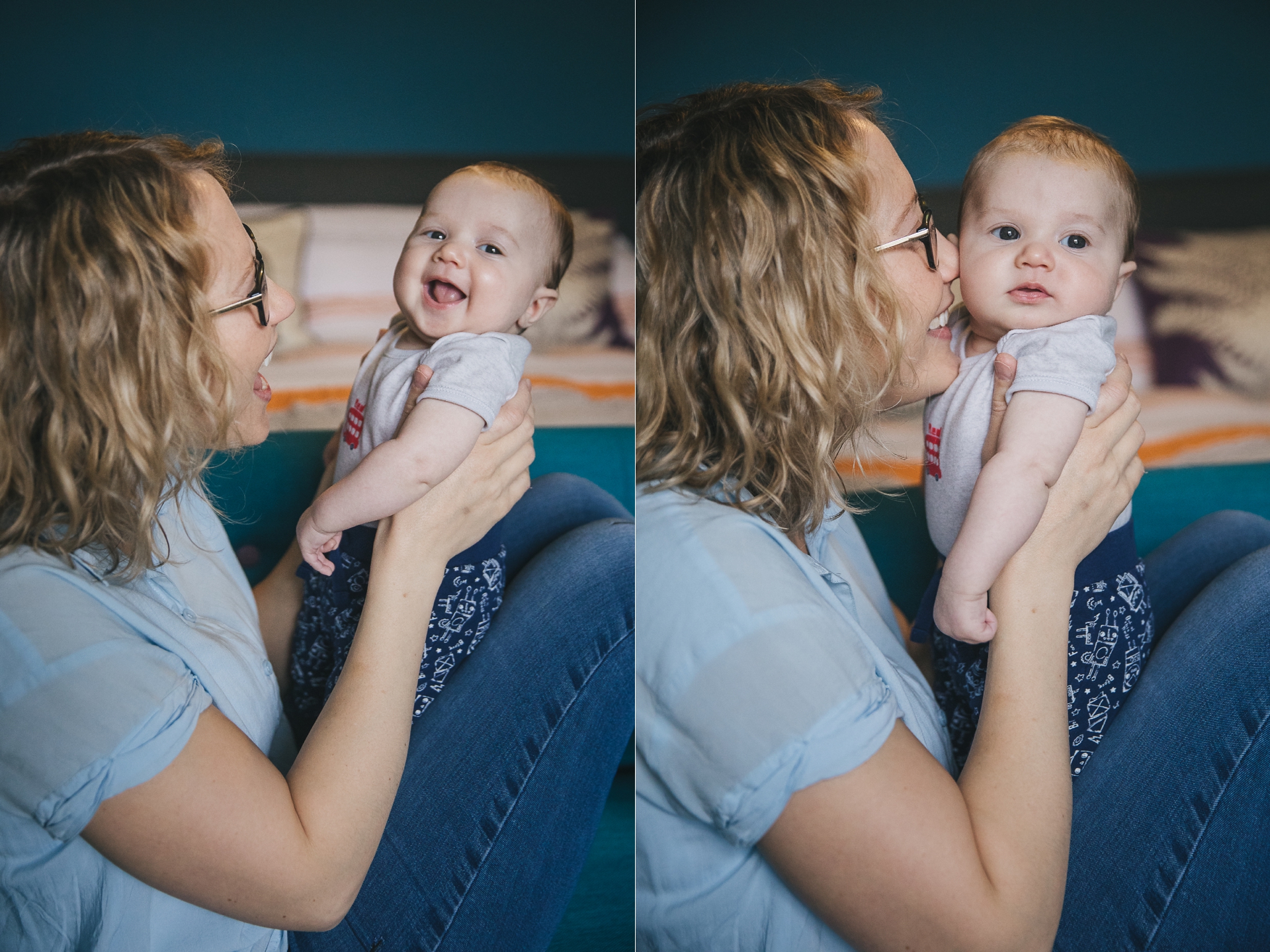 Relaxed family photos of a mum cuddling with a small baby