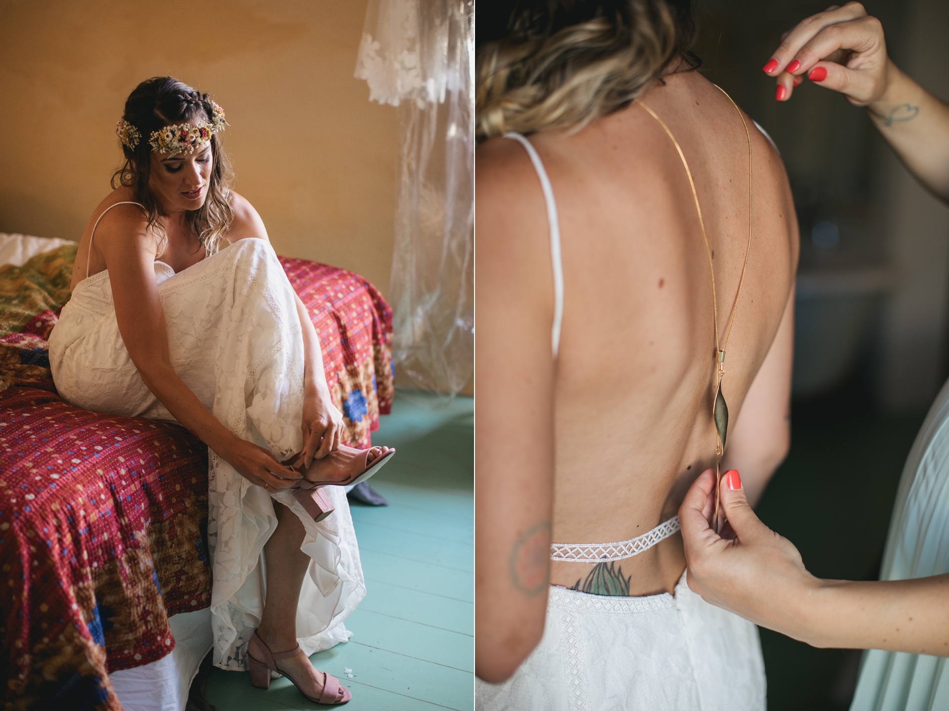 Bride with backless dress
