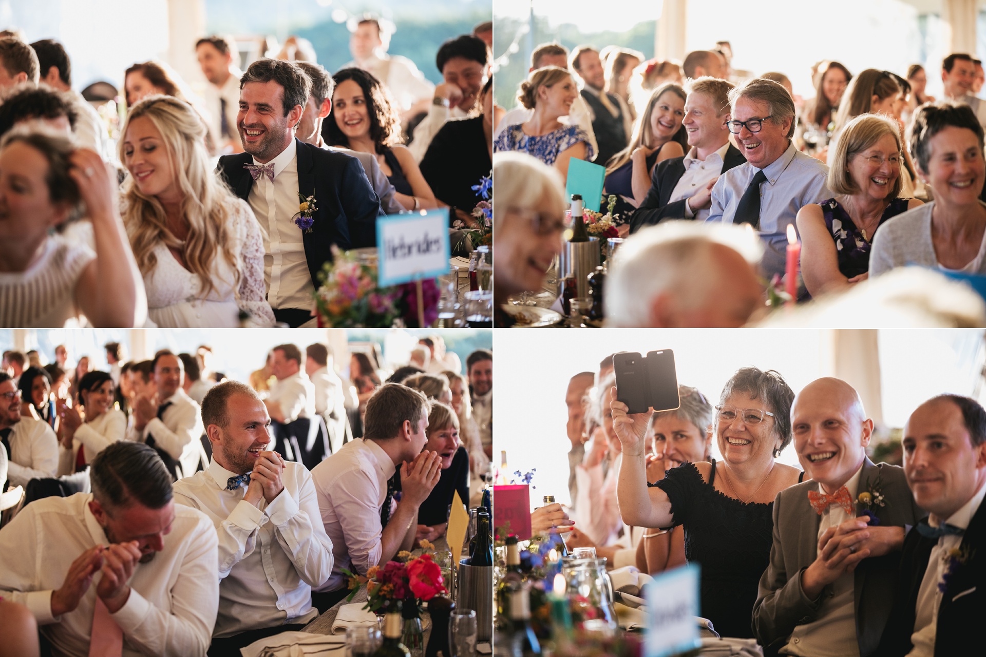 Wedding guests laughing at speeches