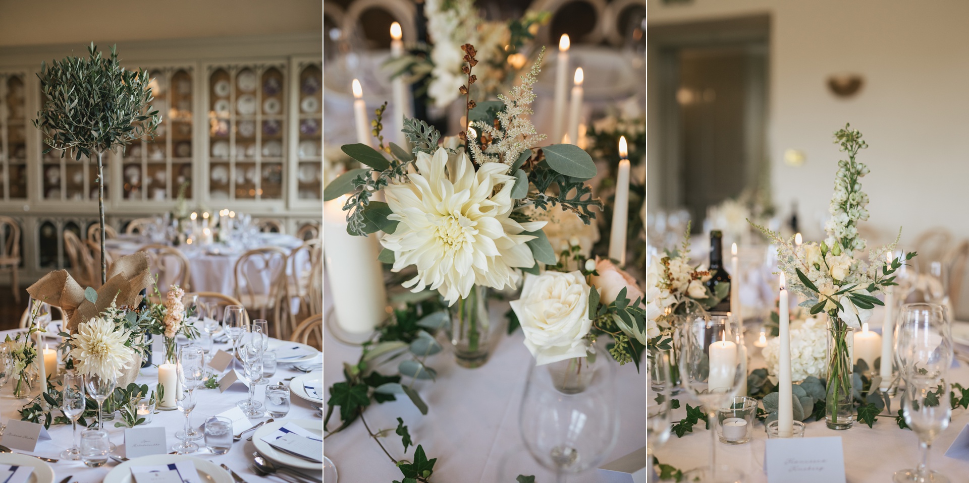 Beautiful floral table arrangements with huge white peonies