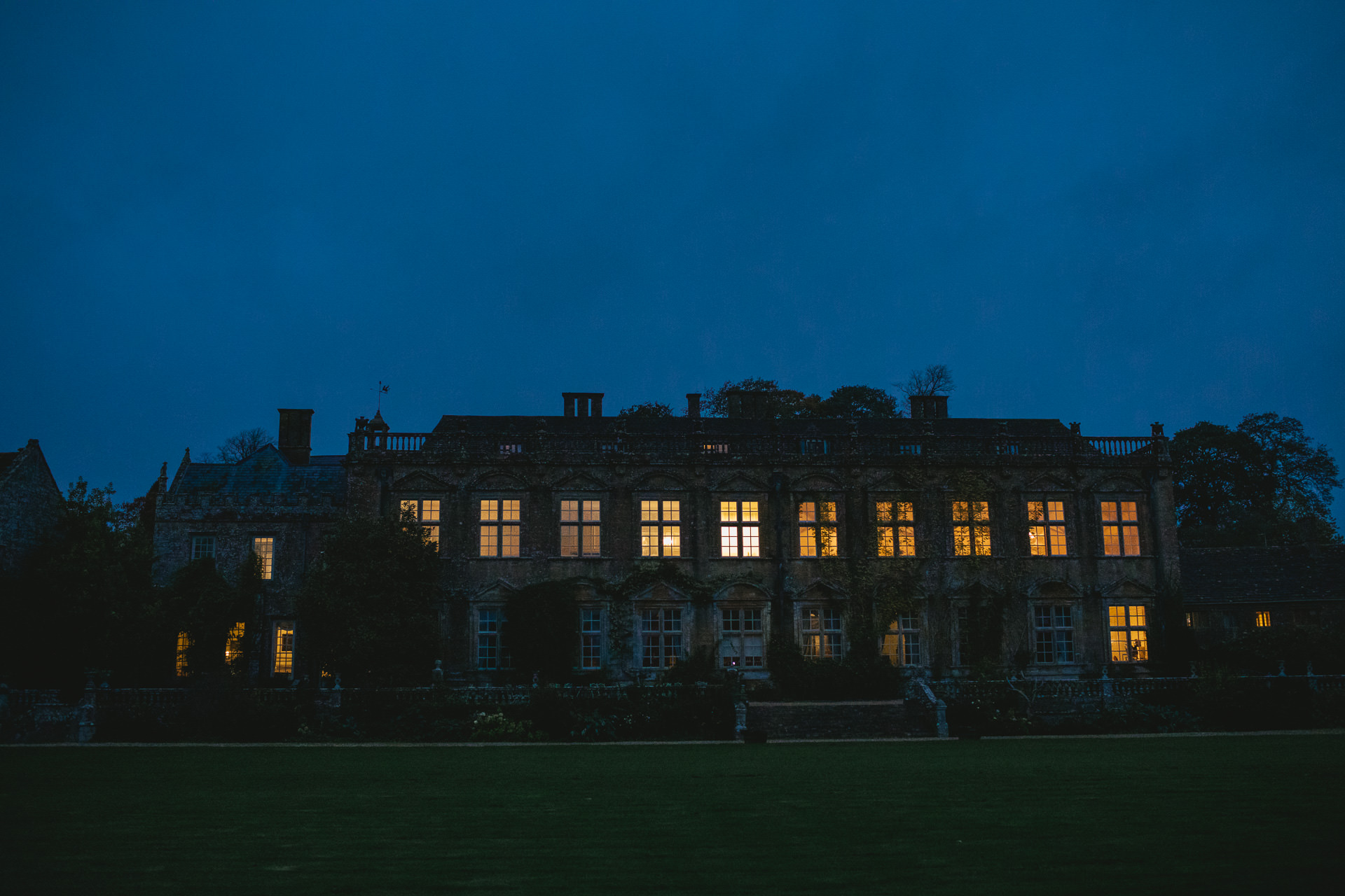 Outside image of Brympton House in the dark