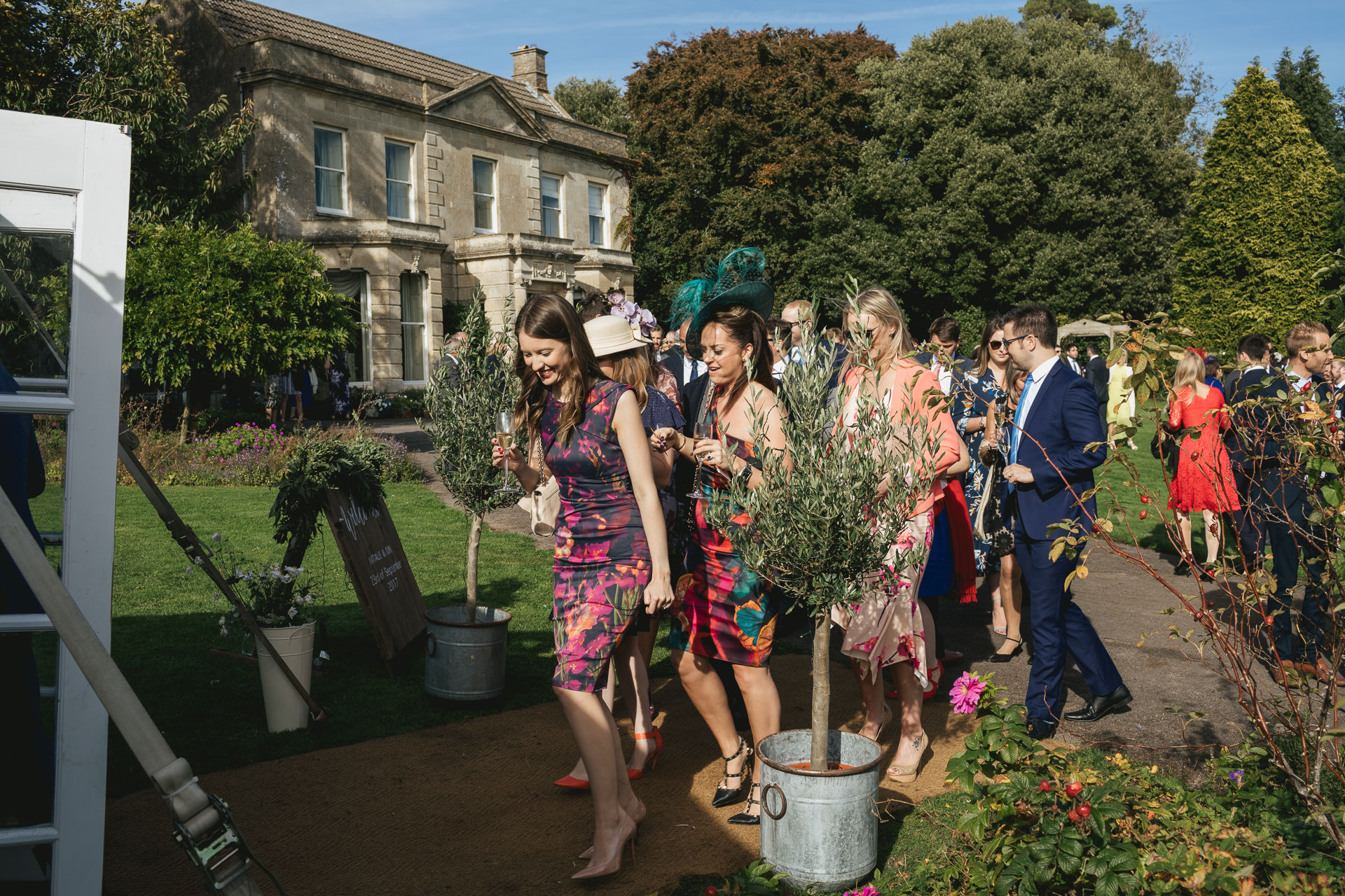 Wedding guests entering a marquee at The Grange Belluton
