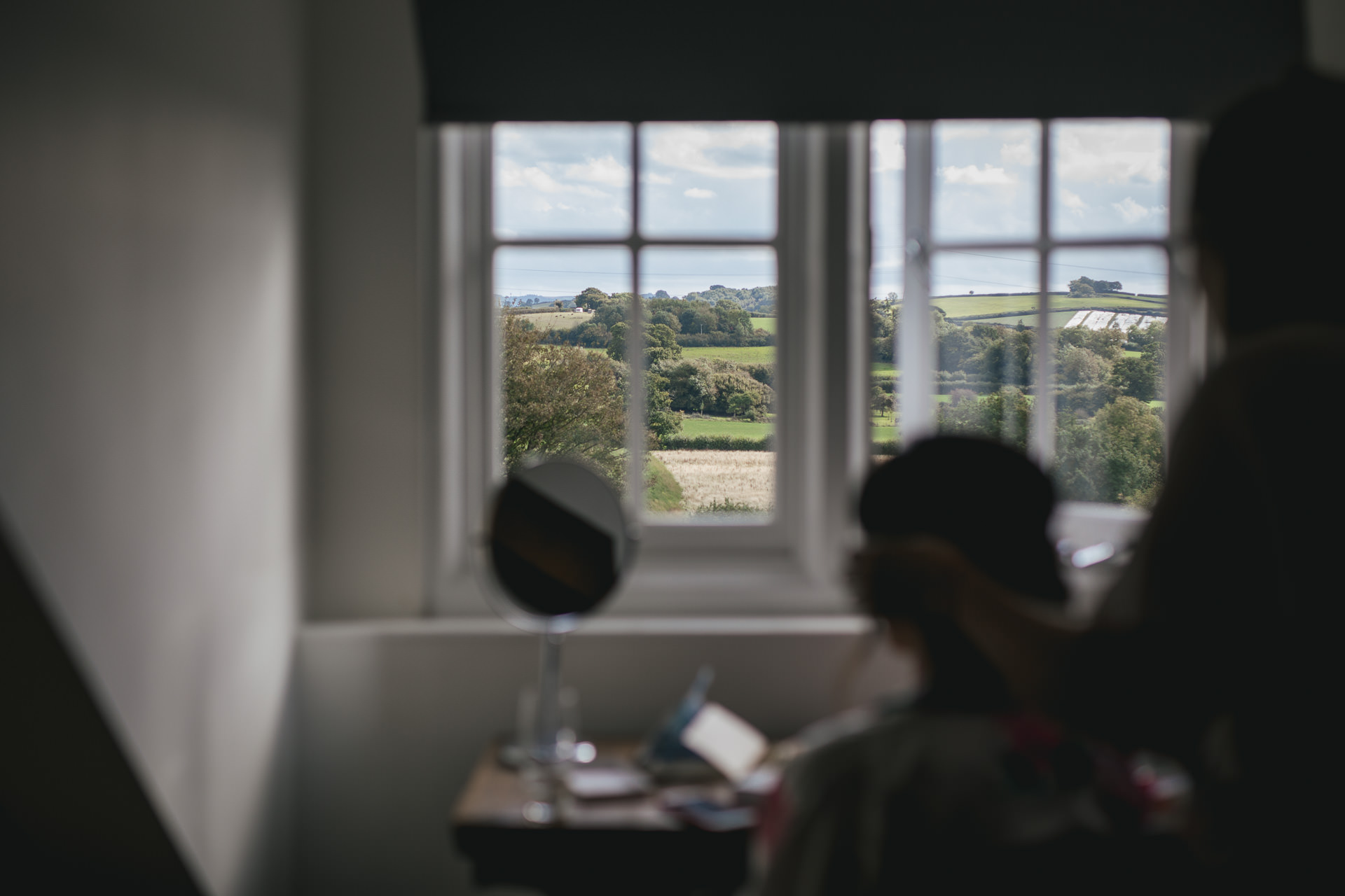 View of Devon fields through window