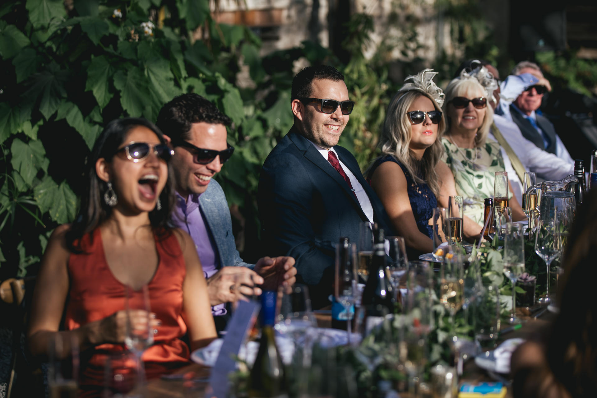 Wedding guests in sunglasses 