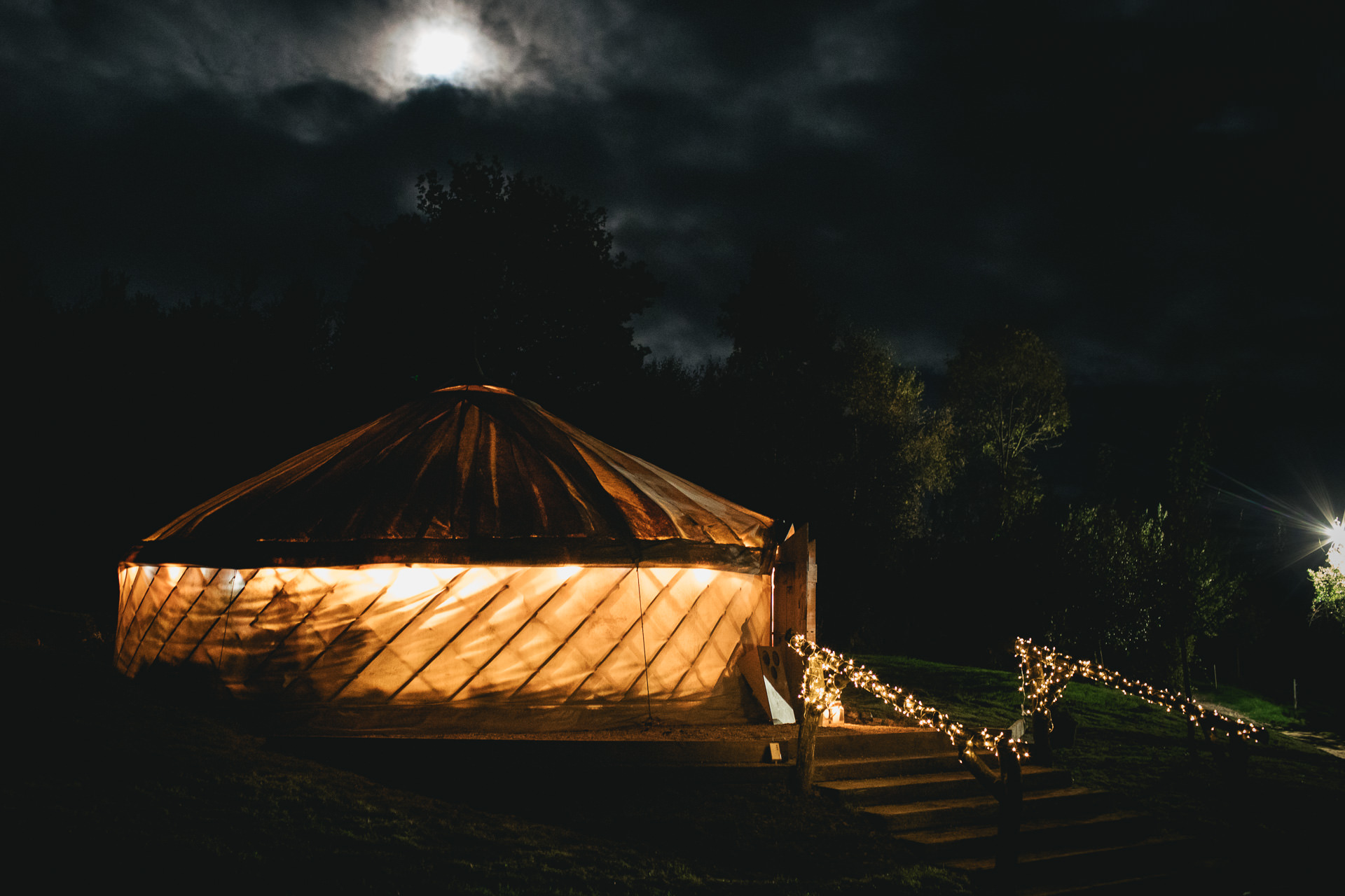 River Cottage yurt in the moonlight