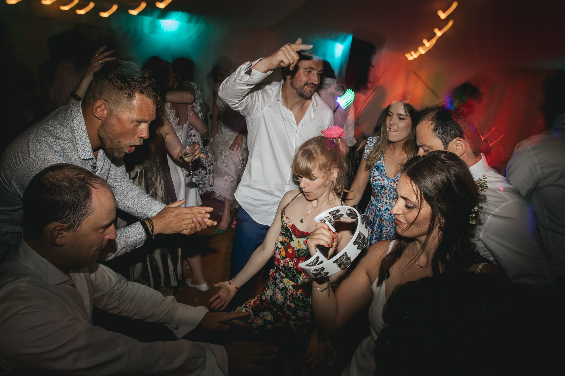 Wedding guests partying on the dance floor