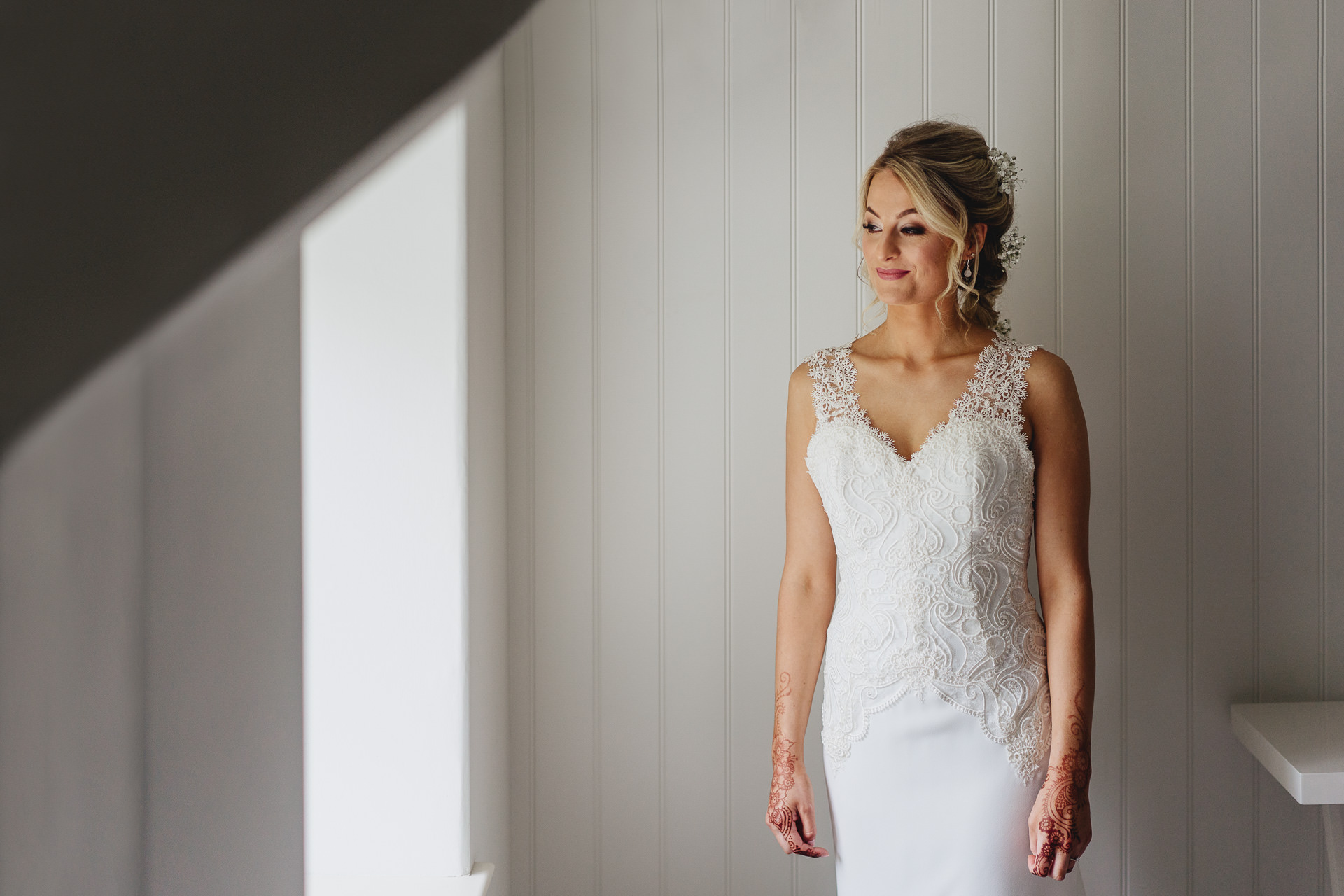 Bride ready for her wedding at The Great Barn, Devon