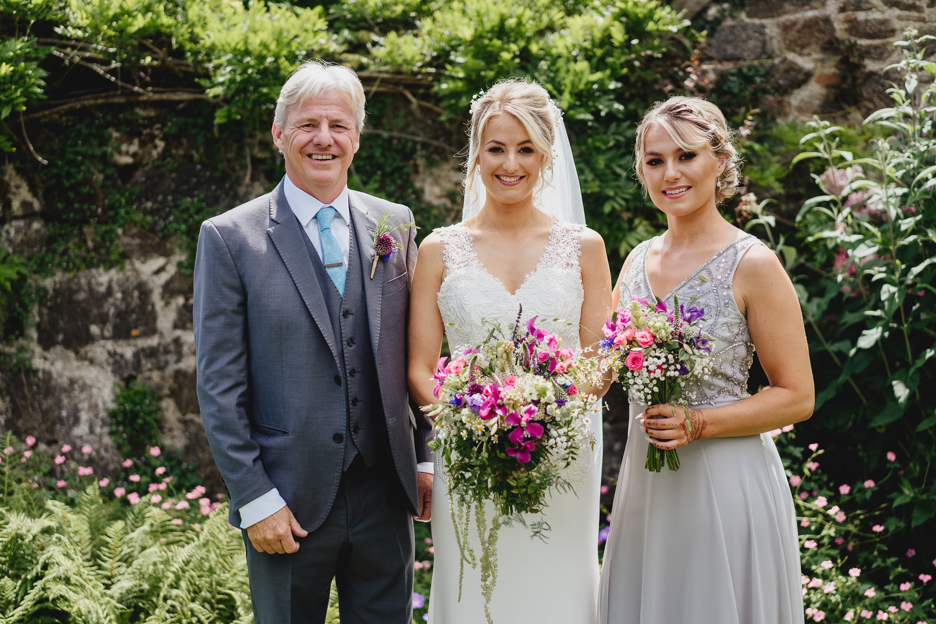 Bride with father and sister