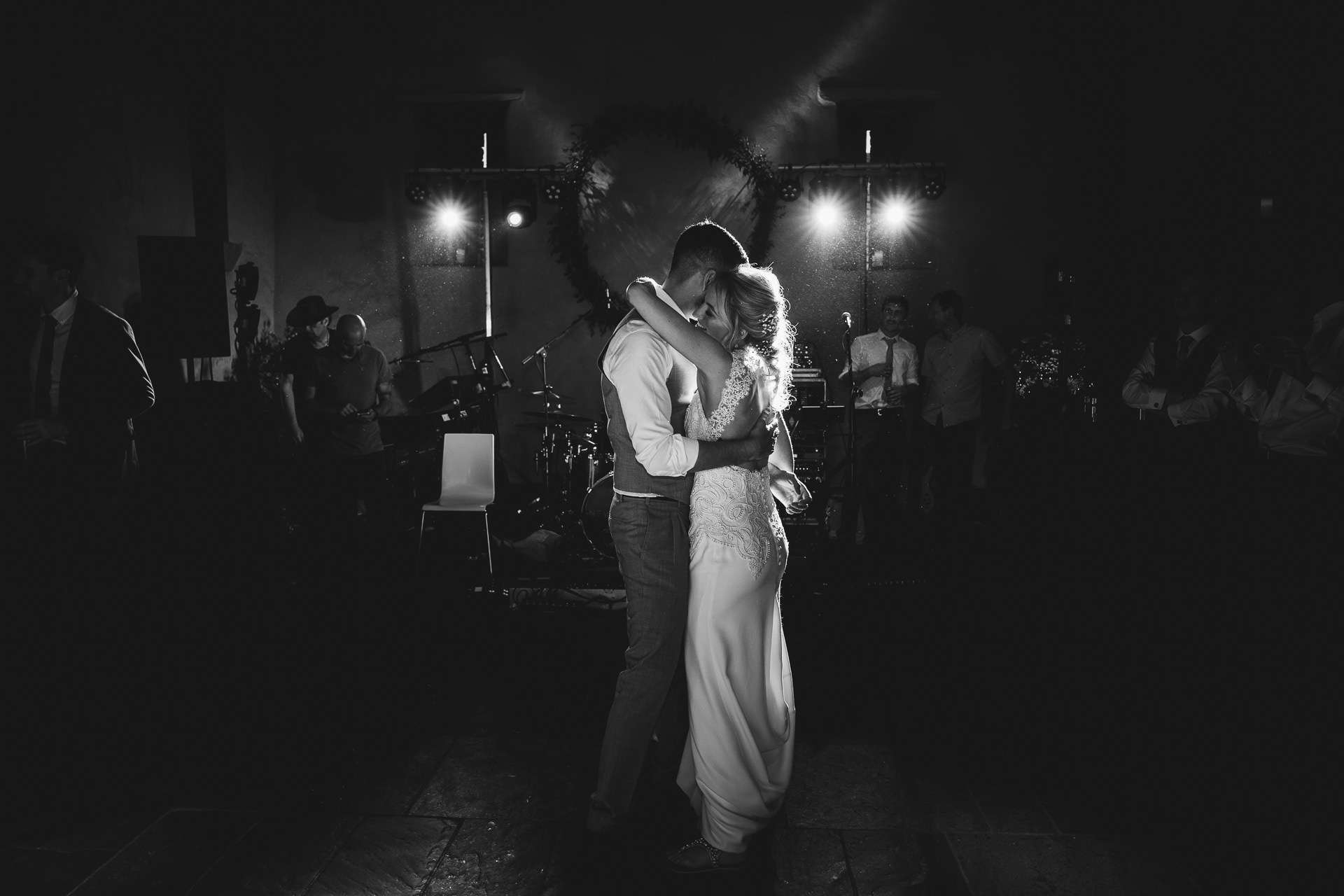 Bride and groom doing first dance in the Great Barn