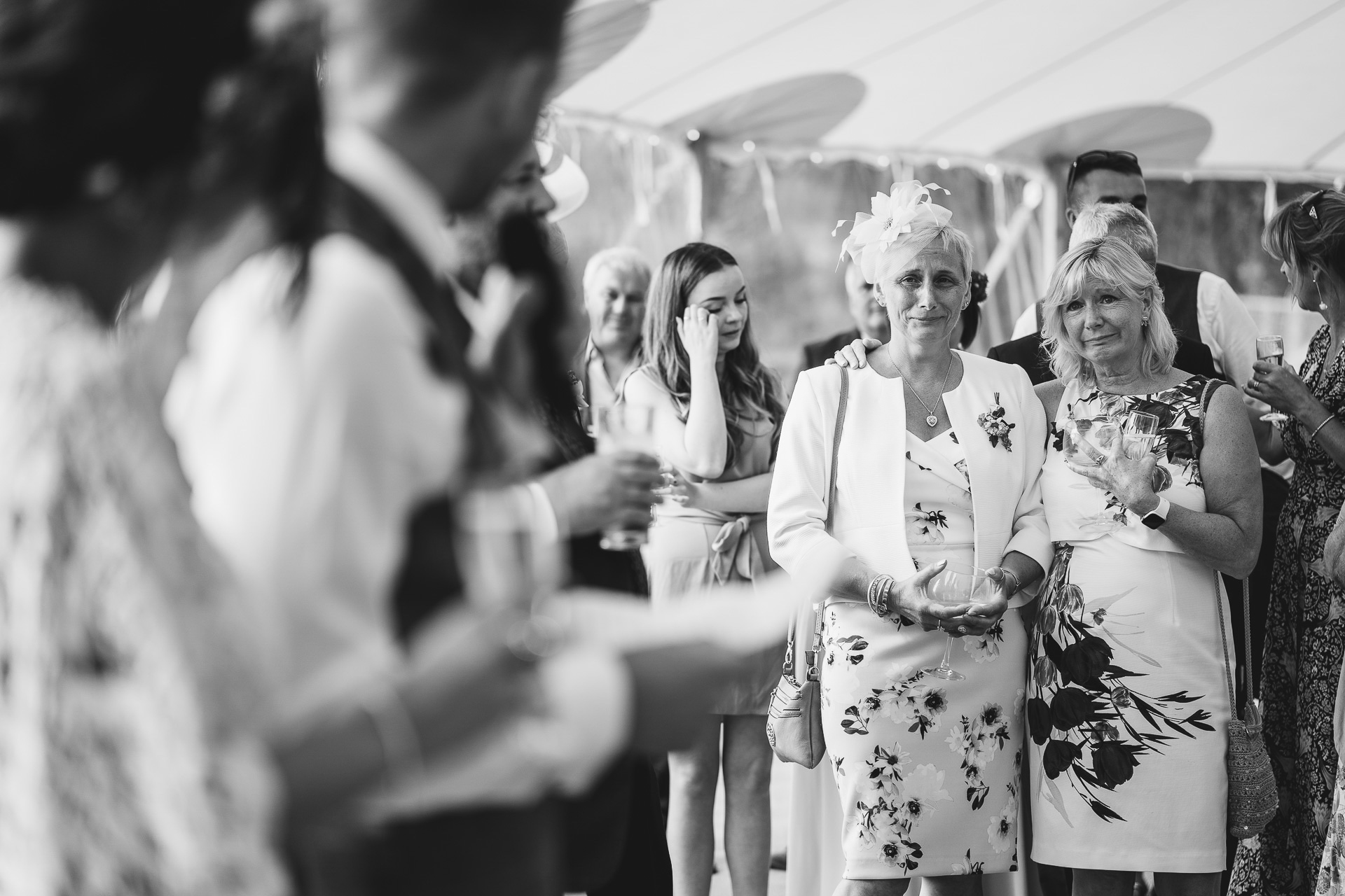 Mother of groom crying during wedding speech