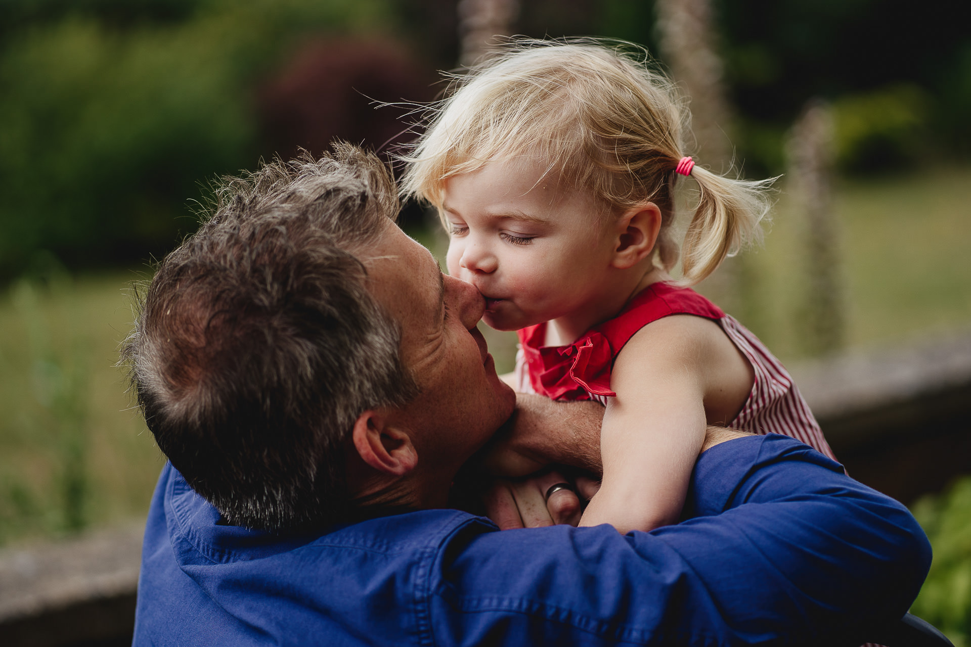 Young girl kissing her father on the nose