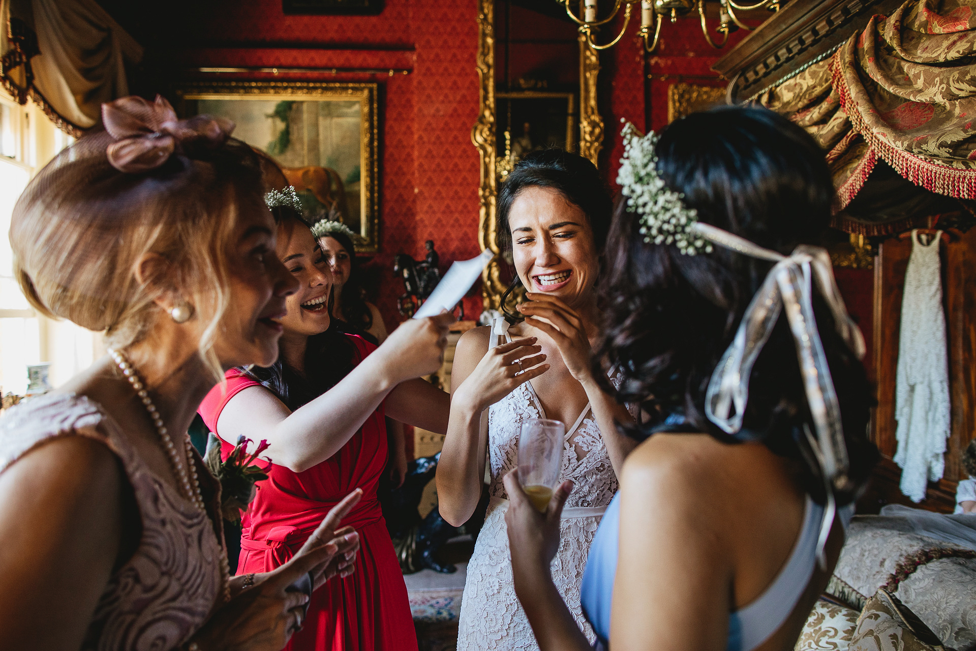 Bride overwhelmed by emotion during wedding preparations