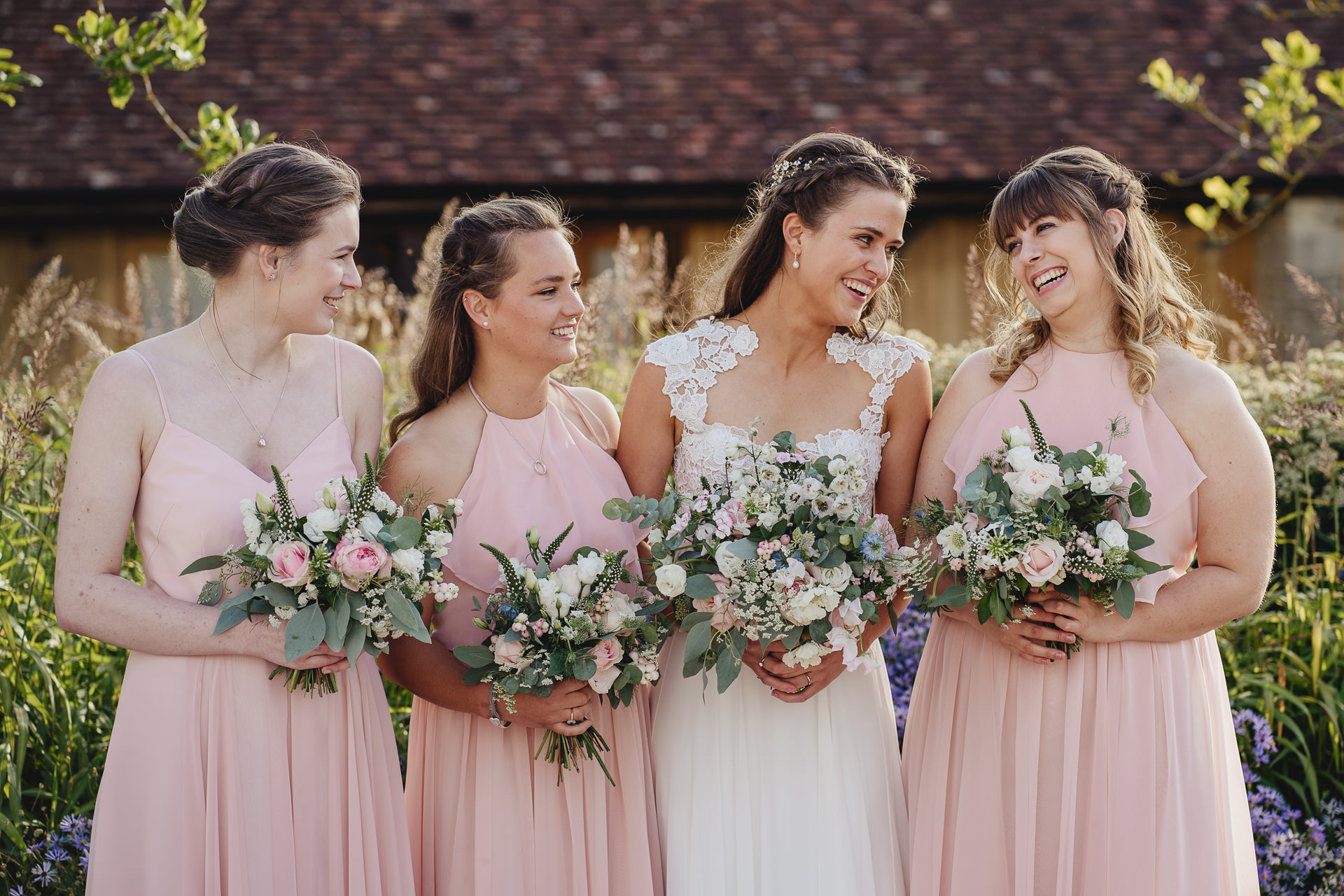 Relaxed group photo of bride and bridesmaids