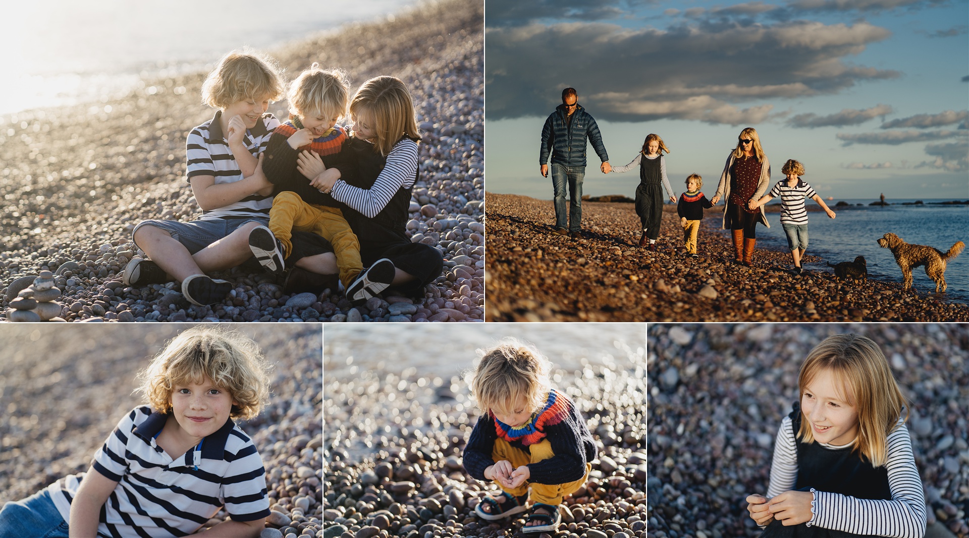 A Devon family photoshoot at Budleigh Salterton beach in evening sunlight