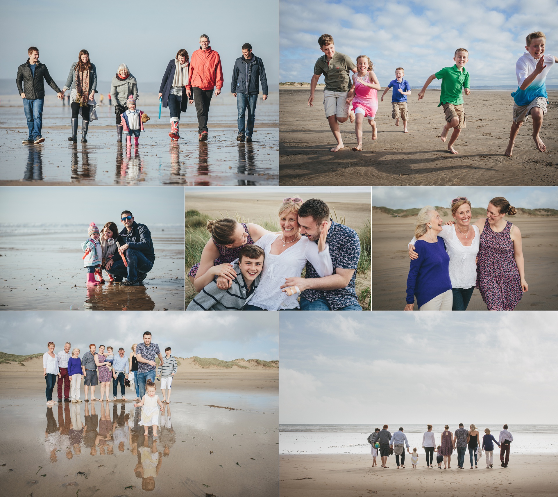 A selection of family group photographs on North Devon beaches