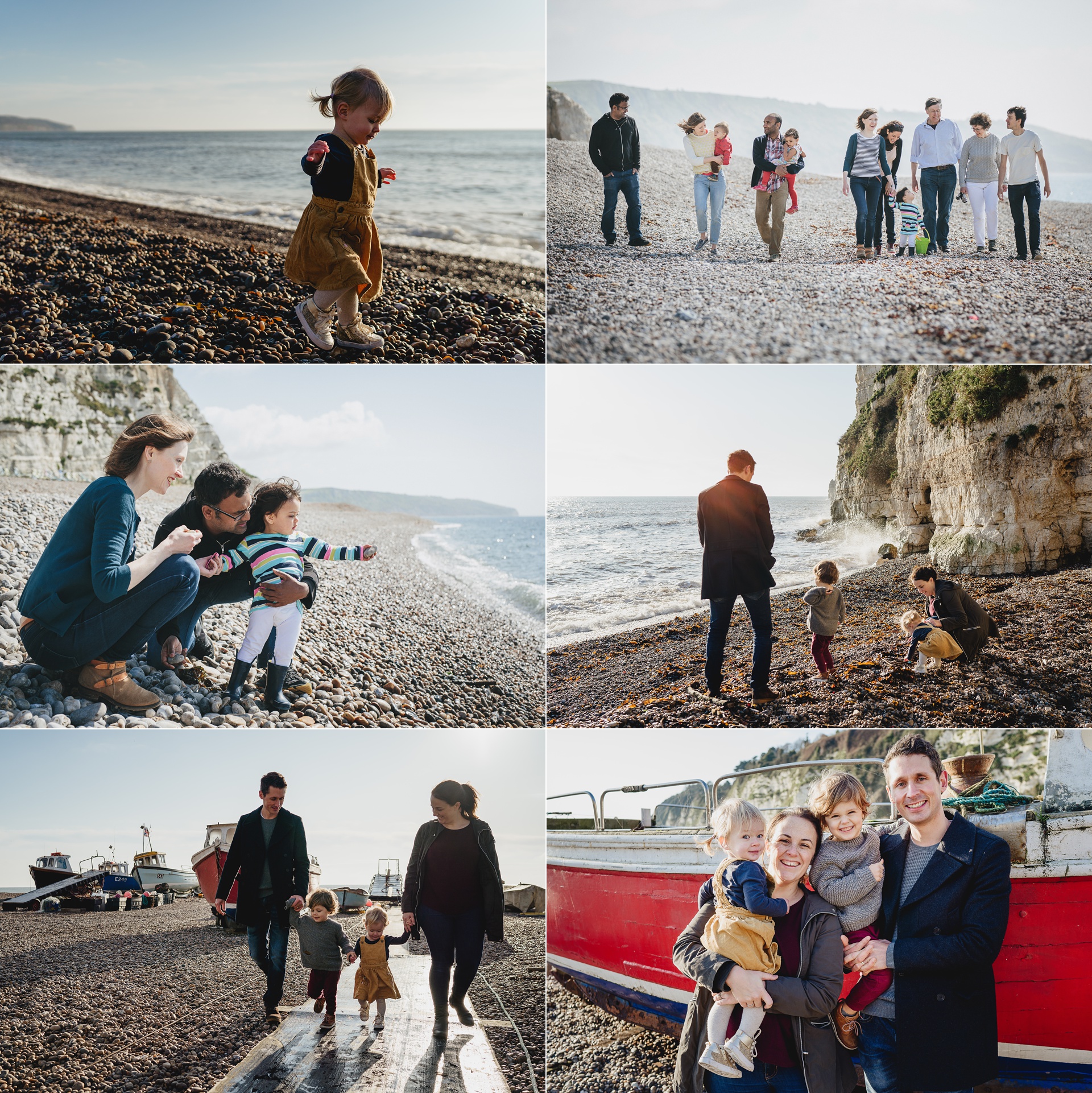 A selection of different family photographs on the beach at Beer