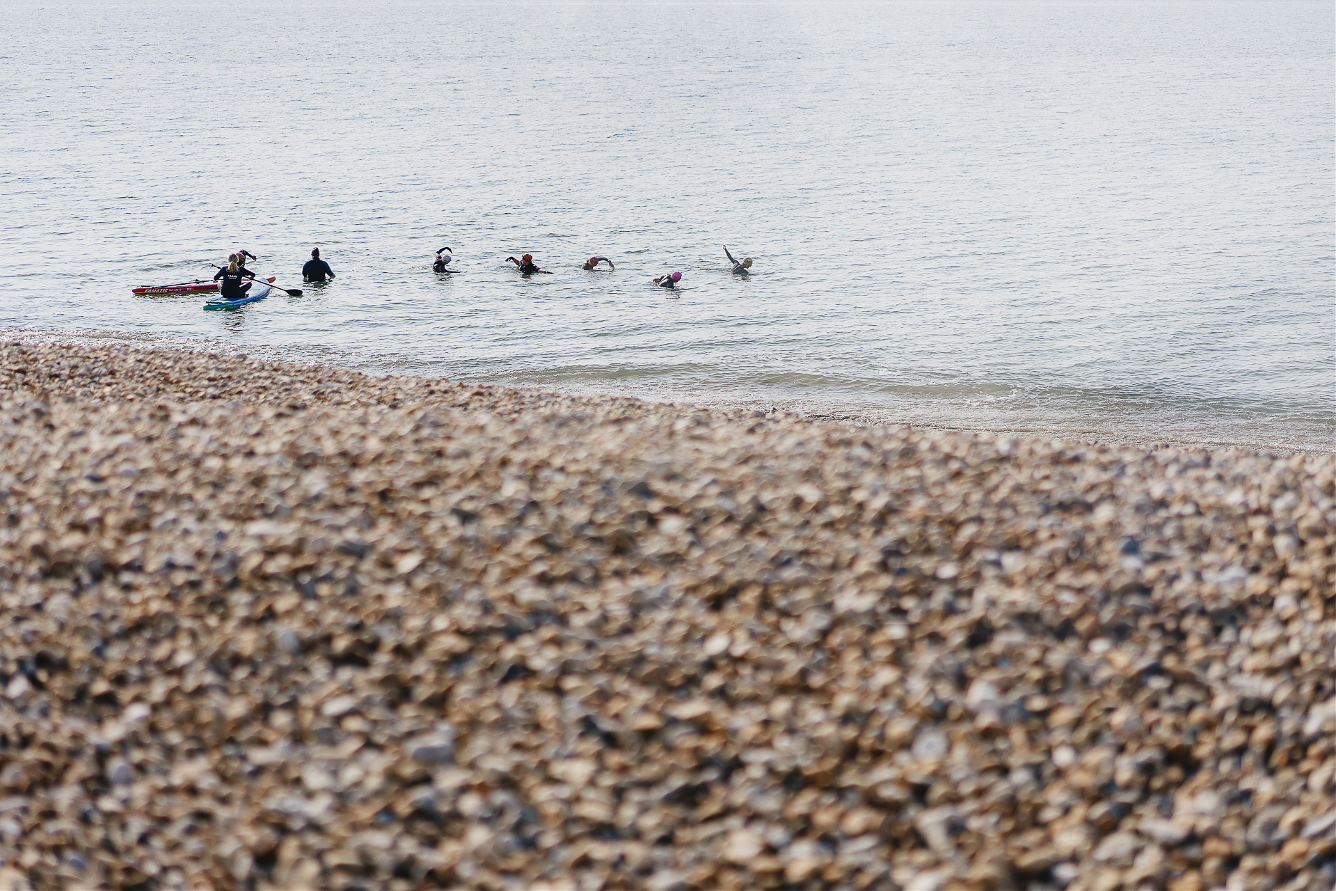 Sea swimmers in the water at Lyme Regis beach
