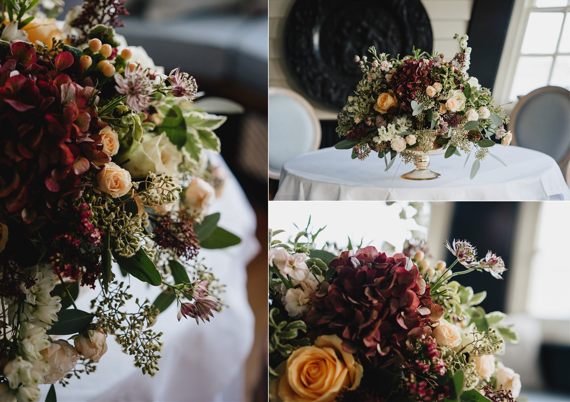 An arrangement of autumn wedding flowers, with beautiful delicate colours