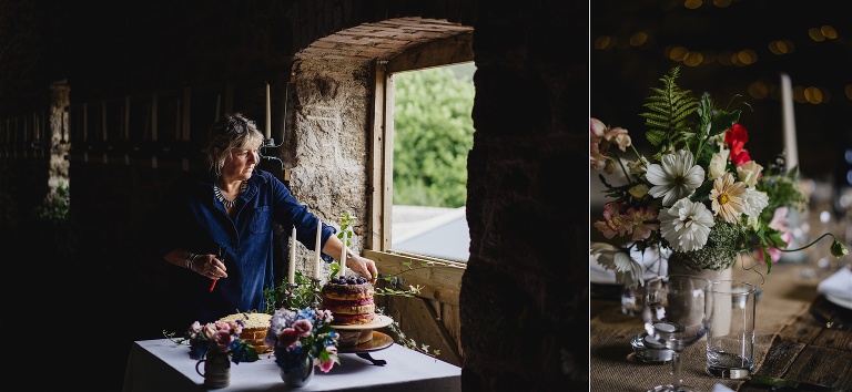 Woman setting up decorations in a wow factor wedding barn 