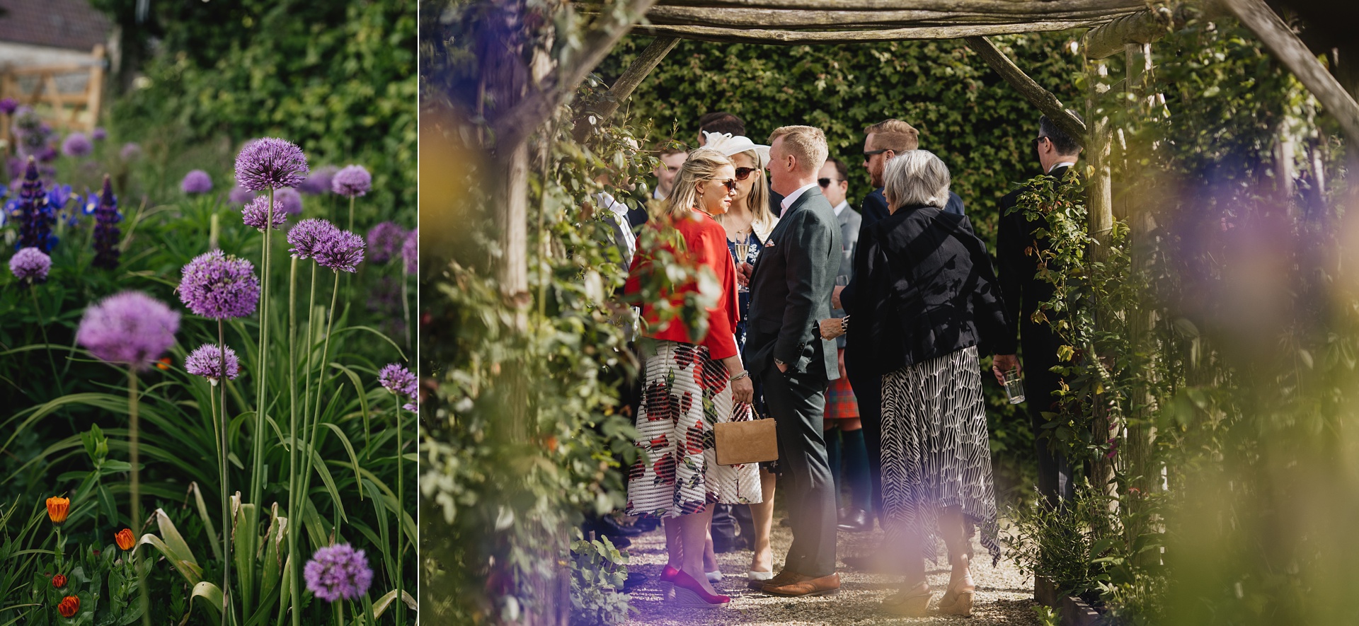 Wedding guests in the kitchen garden at River Cottage