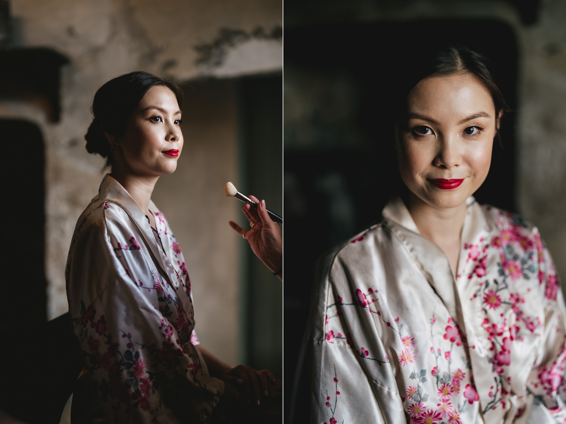 A woman having make up done in preparation for a Chinese wedding tea ceremony
