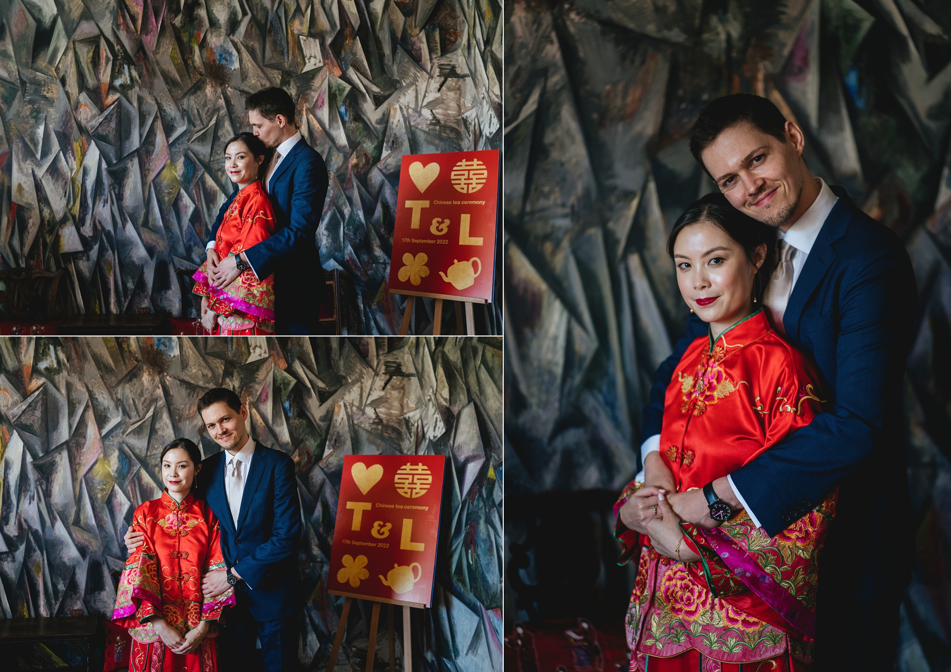 A bride and groom at their Chinese tea ceremony at Durslade Farmhouse