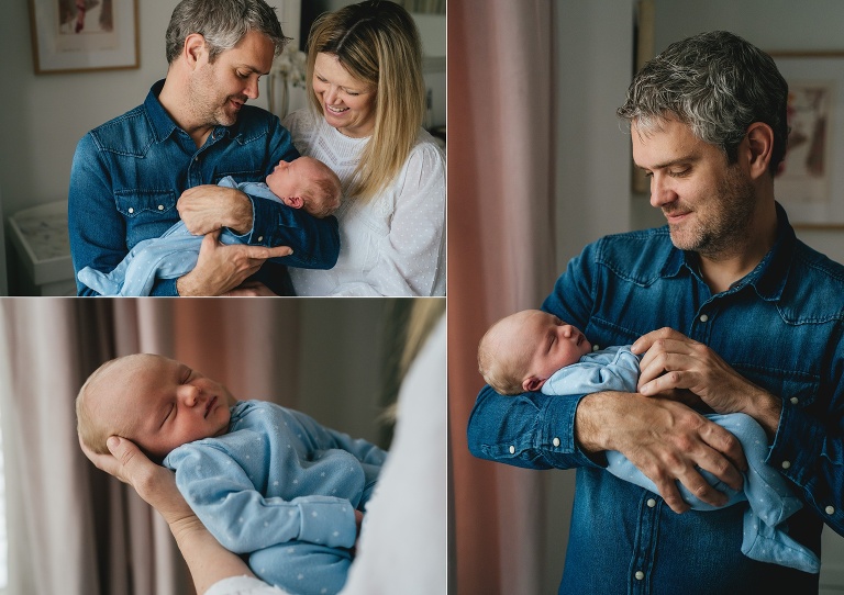 Parents cuddling a baby during a newborn photo session in Devon