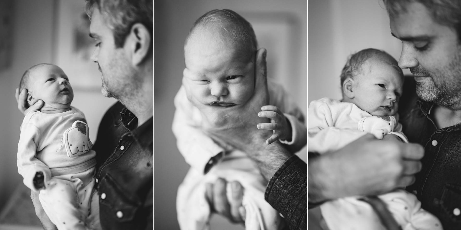 A father cuddling with a newborn baby during a Devon photography session at home