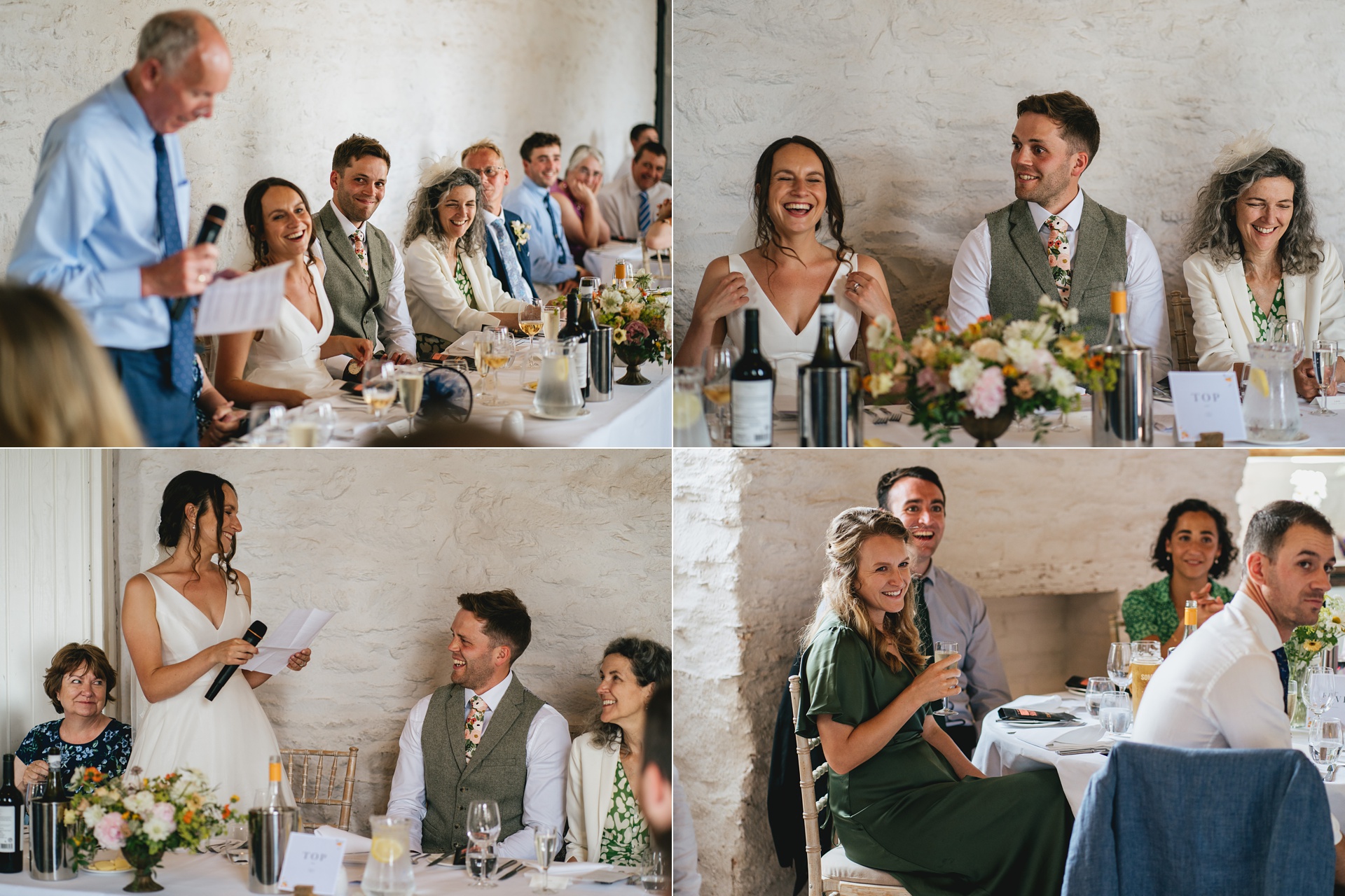 Wedding guests laughing during speeches at a Hestercombe wedding reception