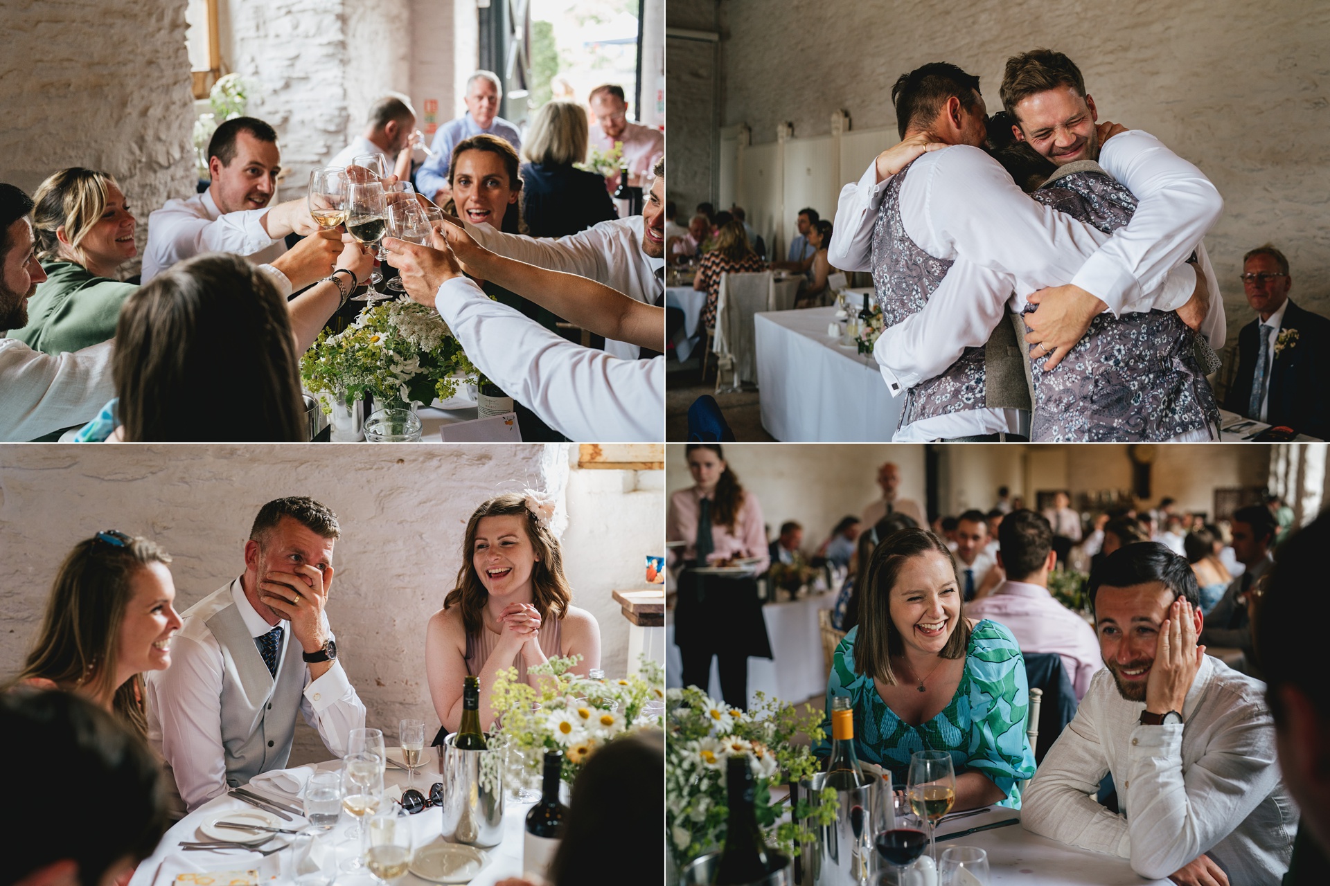 Wedding guests laughing during a Hestercombe wedding reception