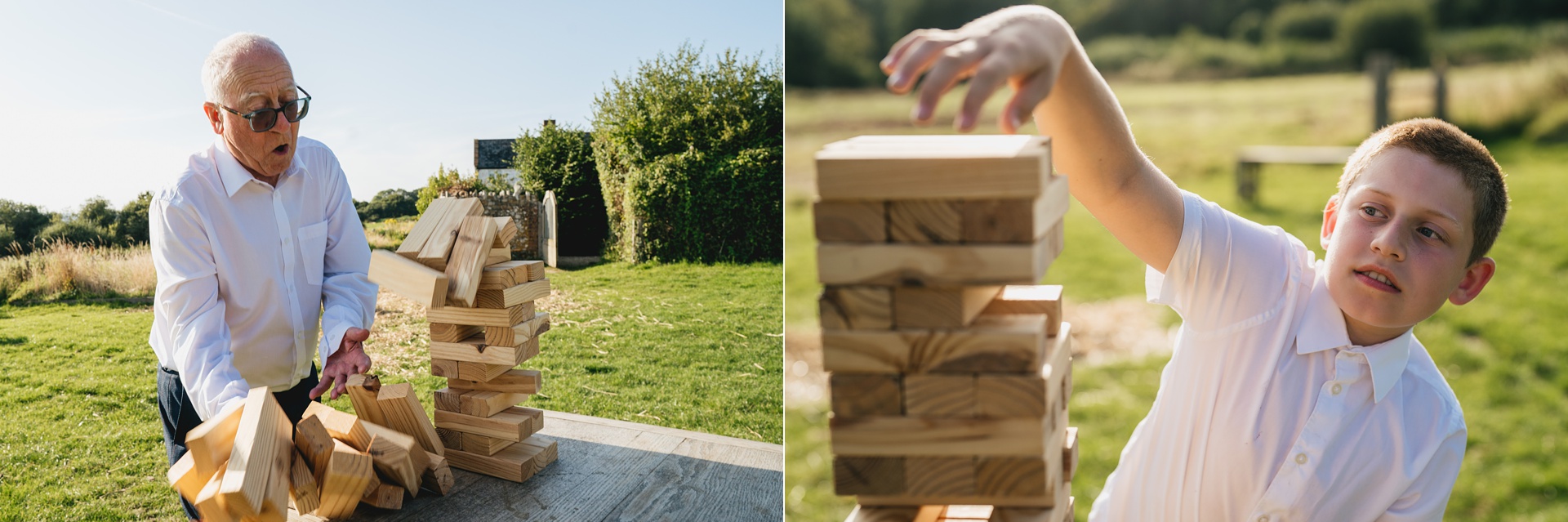 Wedding guests playing benga in a field