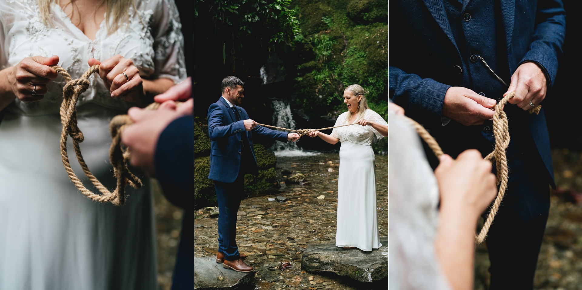 A bride and groom tying the knot at St Nectan's Glen