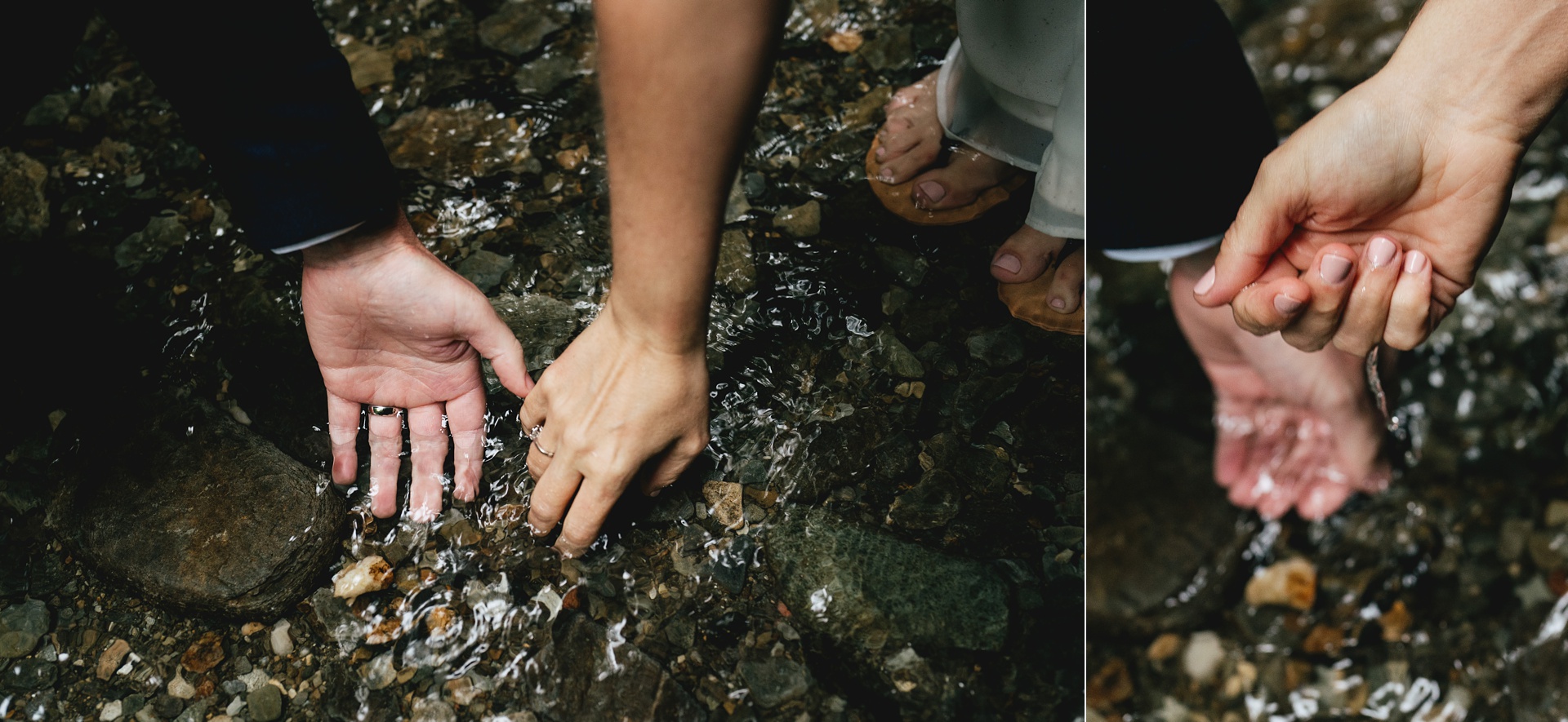 Hands dipping in water