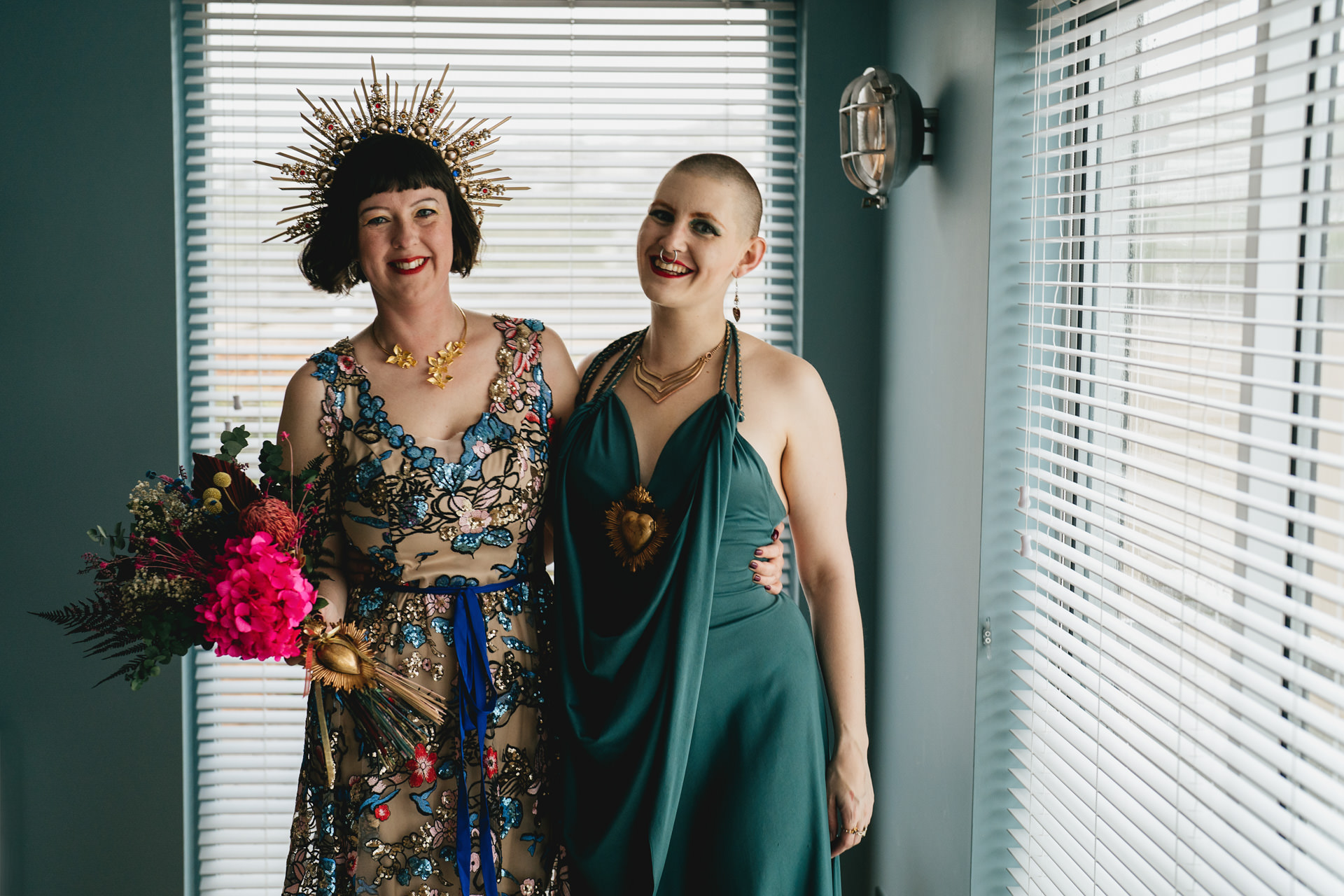 A bride and her best woman together at Burgh Island Hotel