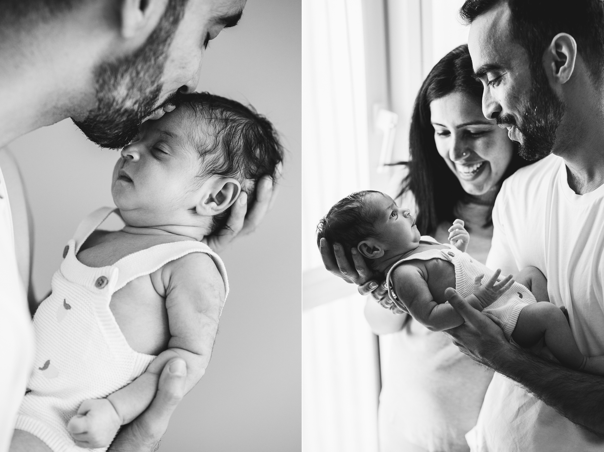 Mother and father with a newborn baby during a photo session in London. 