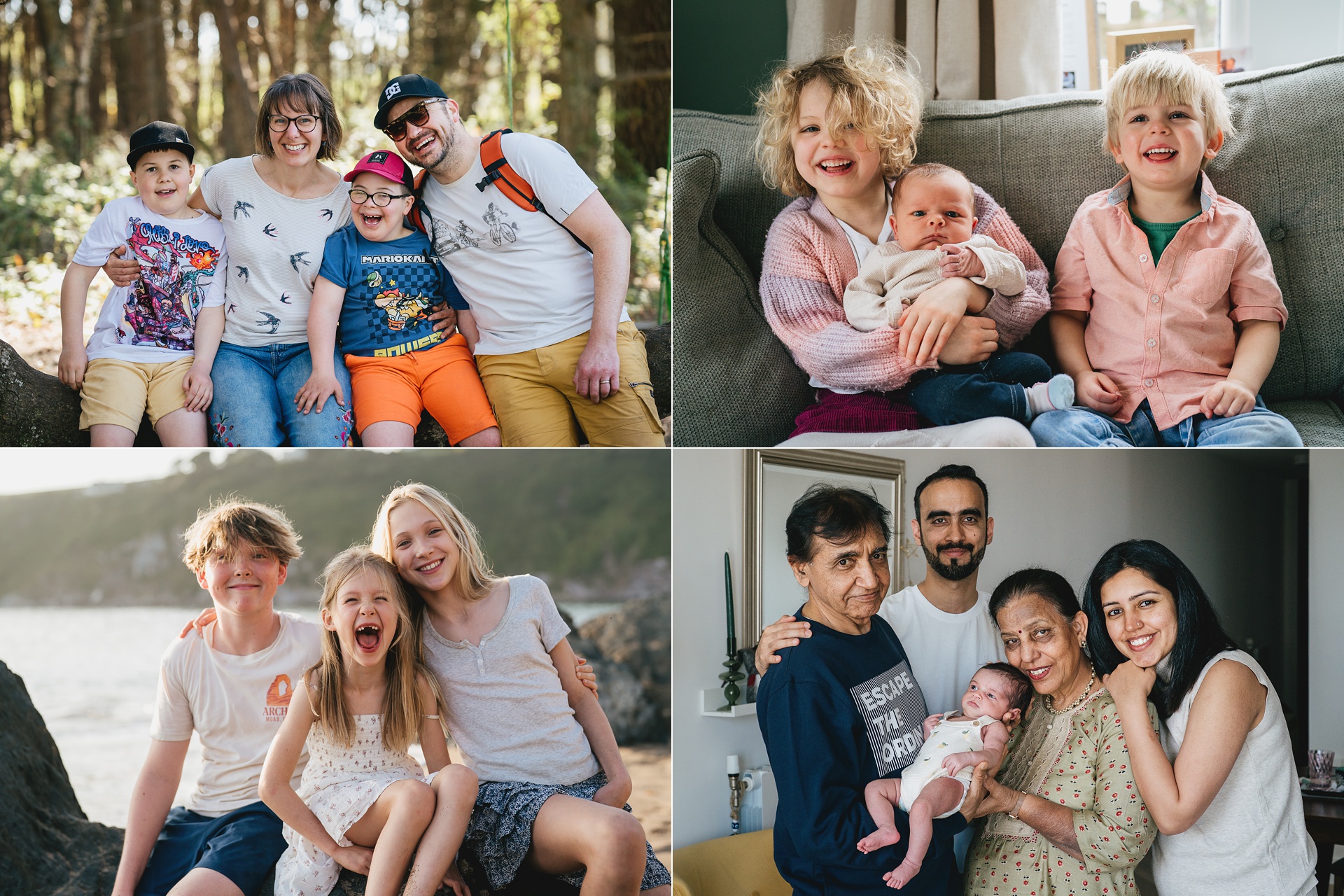 Relaxed family group photos from various family photography sessions in Devon, Exeter, Bristol and London