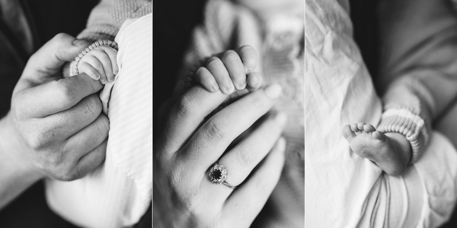 Close up details of a new baby's hands and feet